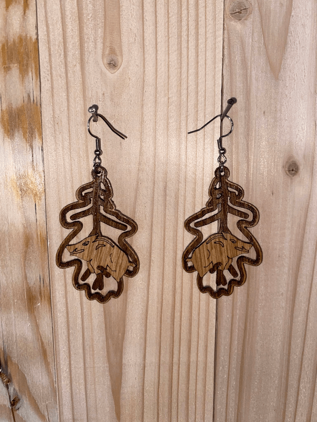 Boucles d'oreilles Sanglier Chêne